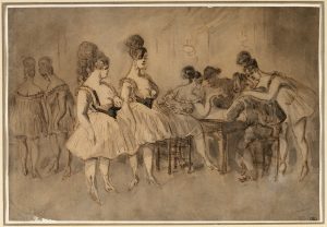 Constantin Guys, Hommes attablés en compagnie de femmes légèrement vêtues,© RMN-Grand Palais (Musée d’Orsay) / Christian Jean