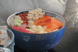 Chirashi, a bowl of rice and sashimi