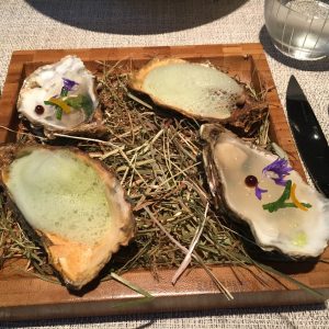 The oysters in jelly on hay is a great starter