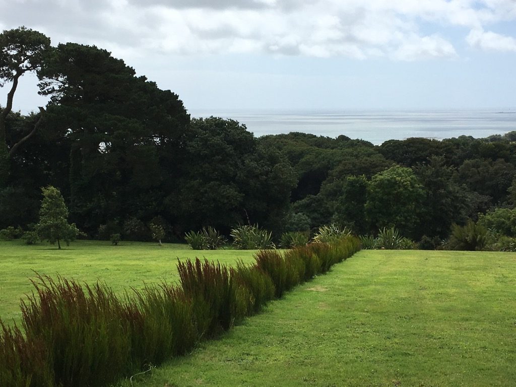 Richard Long's "Tremenheere Line" is made of South African restio, Boloskion tetraphylllum. It points to the spectacular views from the very top of the garden and faces south 